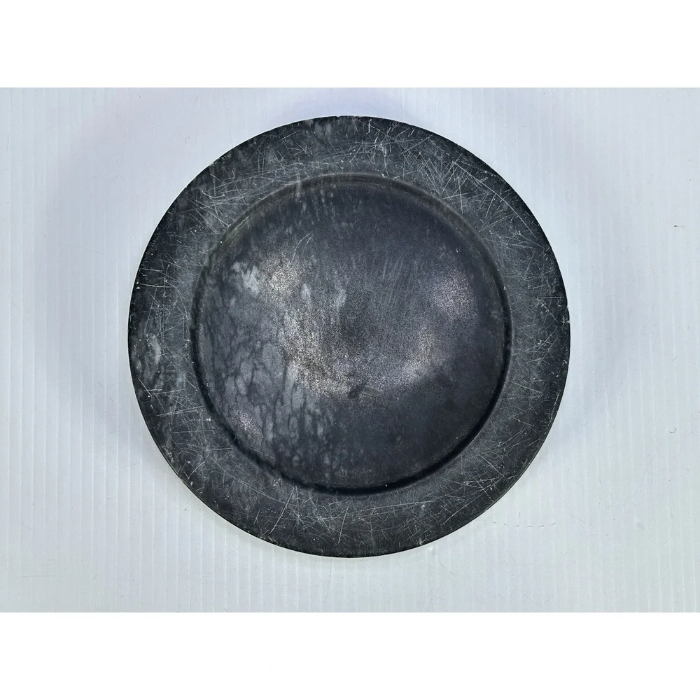 Vintage Black Stone Ashtray Carved Animals Horse Wagon Marble Soapstone Heavy
